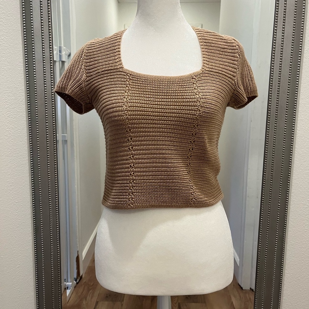 Brown Knit Short Sleeve Top